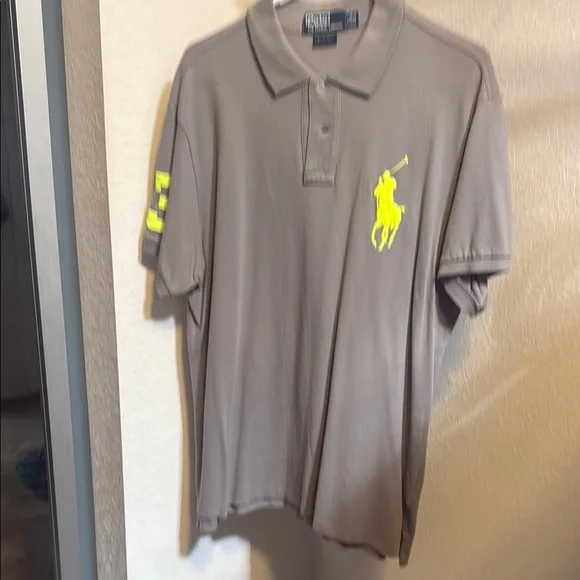Ralph Lauren Gray Polo with Neon Yellow Logo - Picture 1 of 3